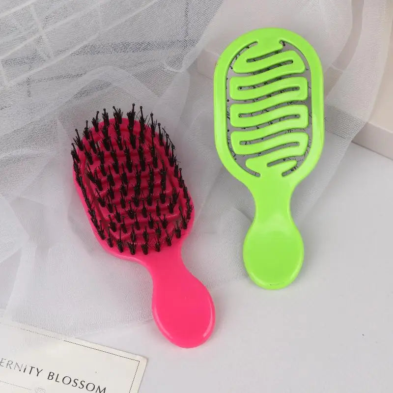 Mini Boar Bristle Hairbrush Women Scalp Massage Detangling Comb Wet Qme