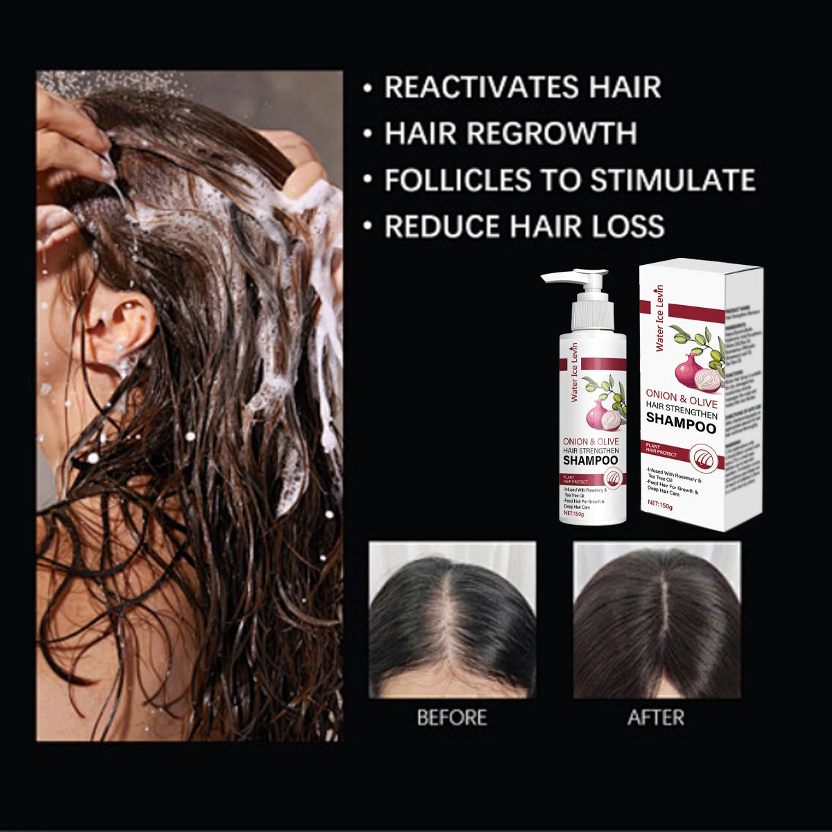 Onion & Olive Hair Strengthen Shampoo with Biotin & Rosemary Oil - Promotes Hair Growth & Deep Moisture for Dry, Damaged Hair Qme