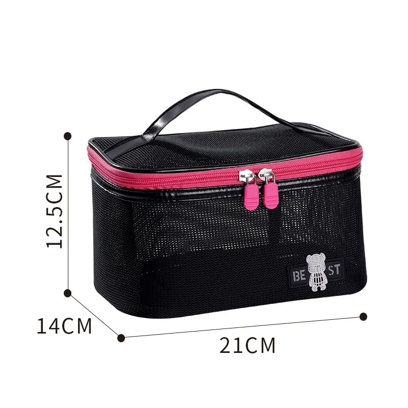 Hot Sale Portable Handheld Toiletries Bag Outdoor Travel Cosmetic Organizer Mesh Toiletry Organizer Trendy Beach Cosmetic Pouch Qme Open-topBagBlack