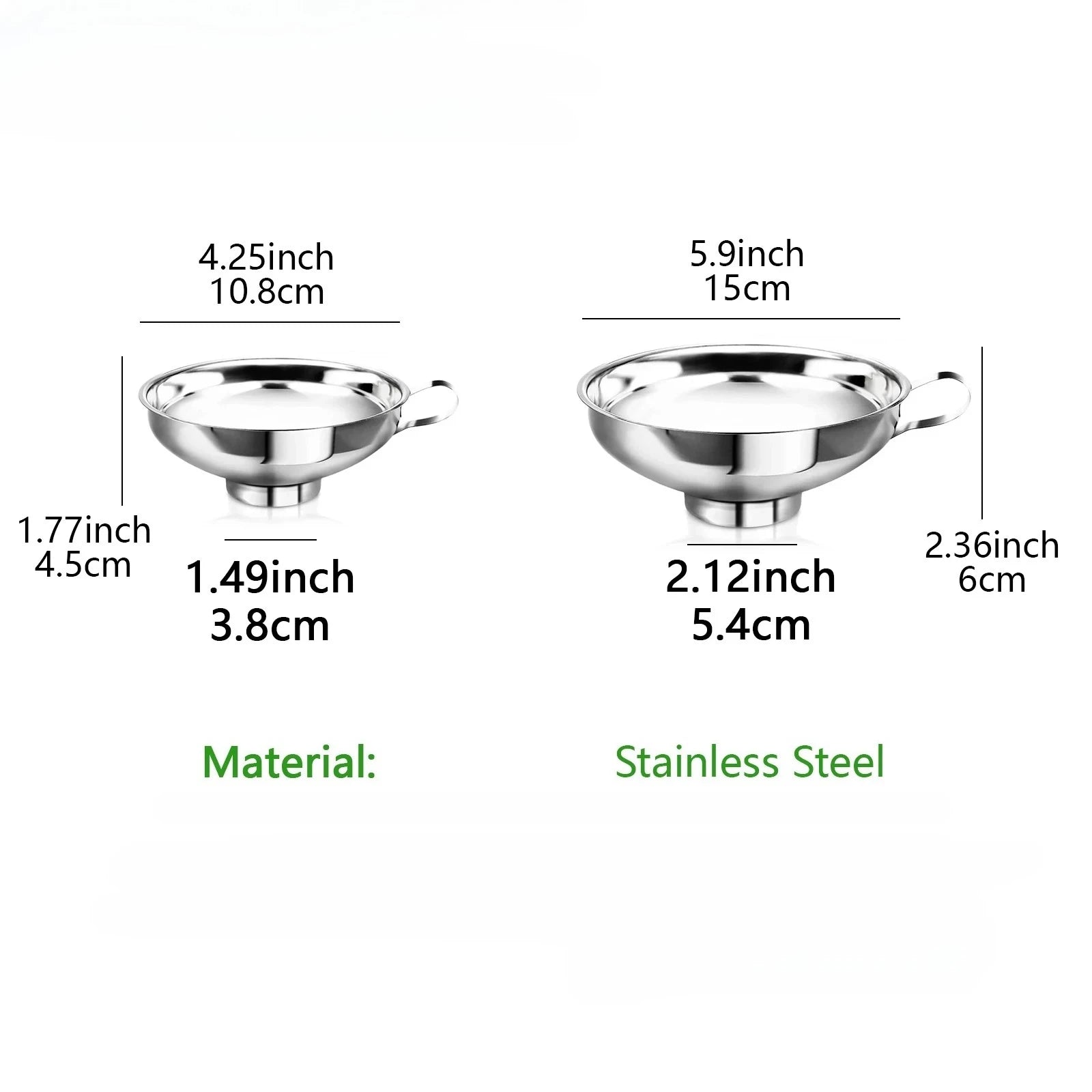 1.49" & 2.12" Funnel Tube Mason Jar Funnel with Handle Stainless Steel Canning Funnel Regular and Wide Mouth Jars Qme