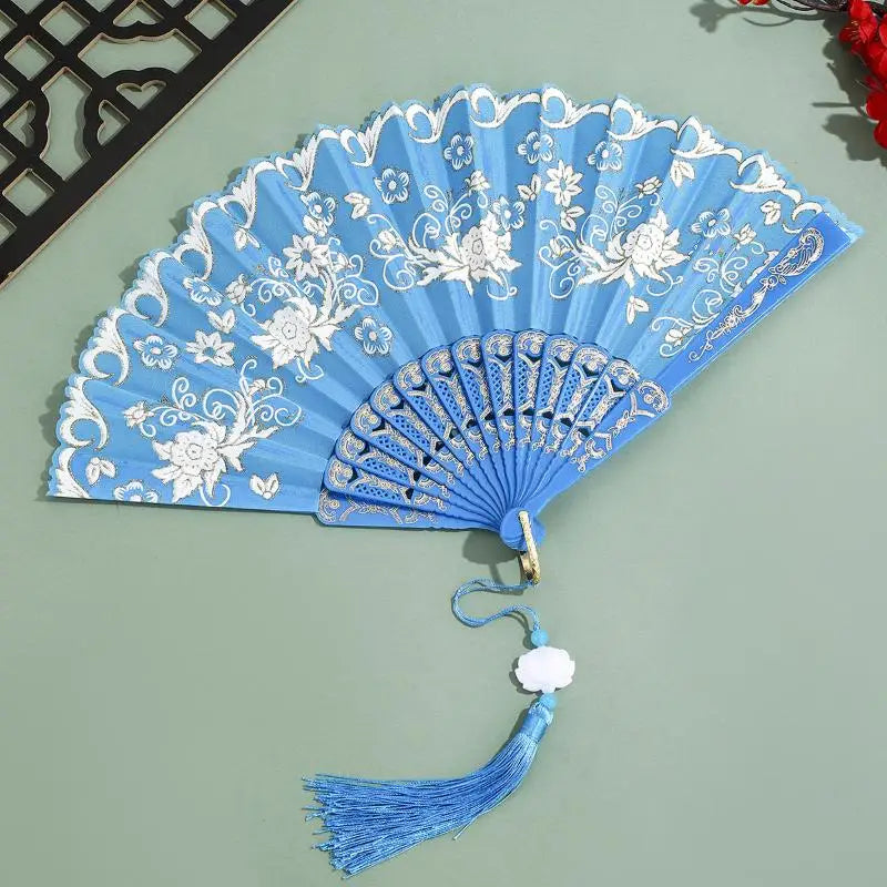 Gold Powder Plastic Fan Art Craft Home Decor Vintage Folding Chinese Qme A8