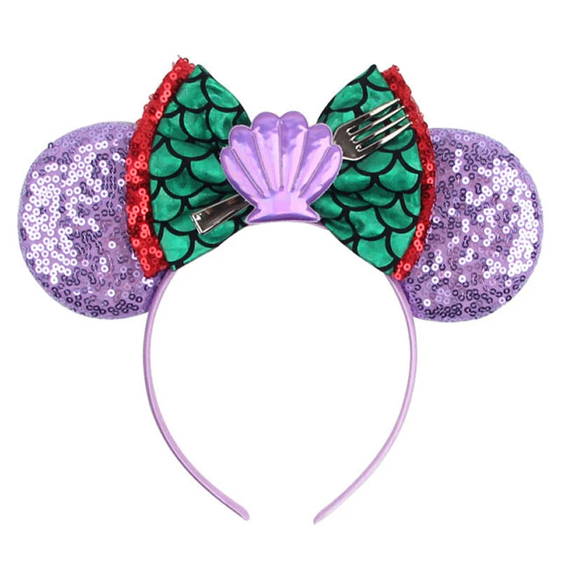 Mermaid Mickey Mouse Ear Headbands with Bow Sequin Candy Headbands Cosplay Costume party Christmas Halloween for Girl Women Qme Headband 8