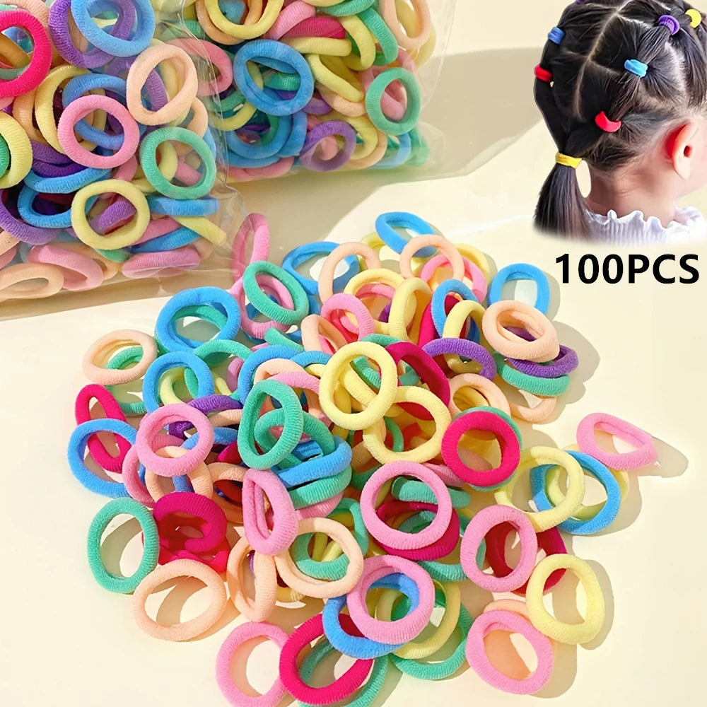 100Pcs Colorful Basic Nylon Ealstic Hair Ties For Girls Ponytail Hold Scrunchie Rubber Band Kid Fashion Hair Accessories Qme