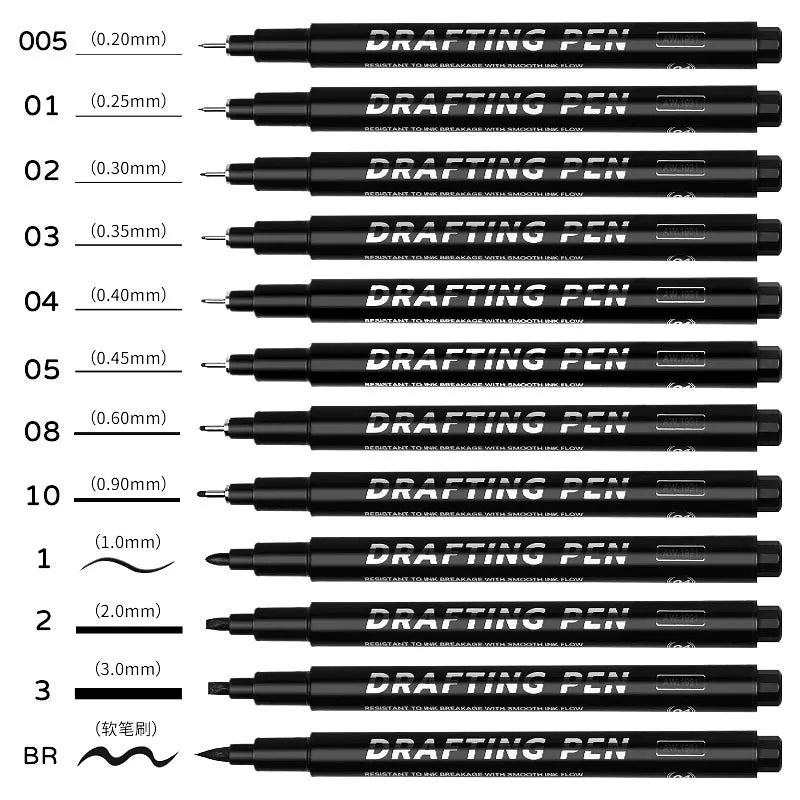 12Pcs Art Manga Outlining Pen Pigment Liner Micron Pen Black Marker for Artist Illustration,Sketching,Anime Technical Drawing Qme