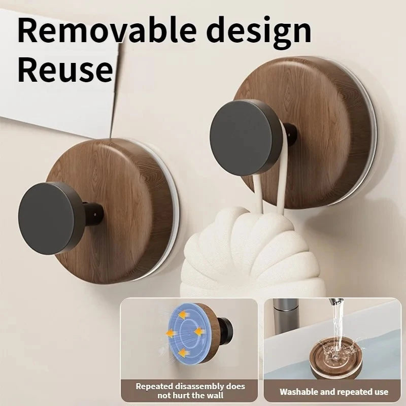 Wall-mounted Storage Rack Wood Suction Cup Hooks Walnut Keys Decor Qme