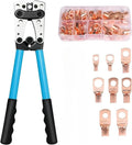 Cable Wire Lug Crimping Tool Kit 10-1 AWG, 8 Sizes 60Pcs Copper Ring Terminals,Terminal Crimper Set for Heavy Duty Wire Lugs Qme Light Blue