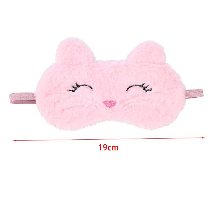 Cute Cartoon Cat Plush Sleep Mask Comfortable Eye Cover Travel Home Qme