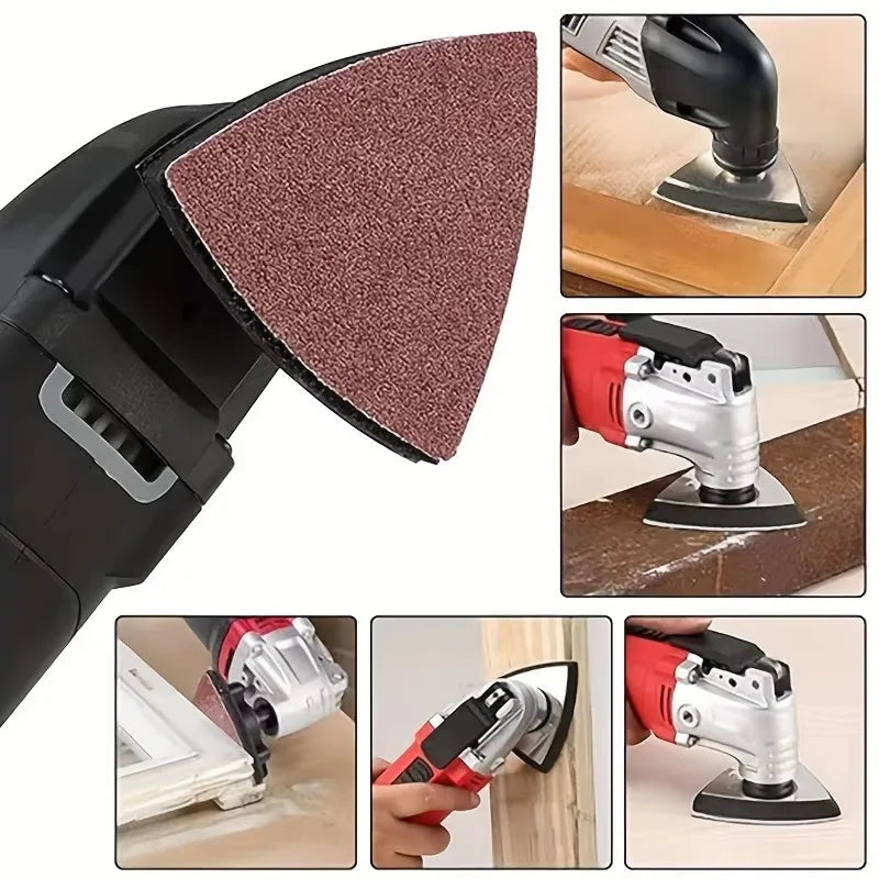 30Pcs sanded paper 90mm triangular hook and loop sandpaper triangular bonding oscillation multi-tool sanding pad multi-grit Qme