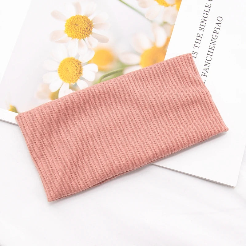 Women Solid Yoga Knitted Headband Cotton Wide Turban Twisted Knotted Qme