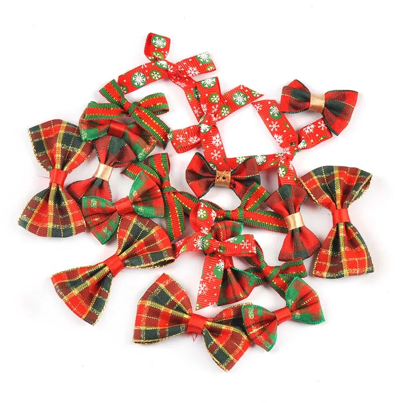 30Pcs 23-57mm Mixed Christmas Bows For Gift Flower Craft Decor Bowknot Ribbons Handmade Accessory Home Xmas Party DIY Supplies Qme