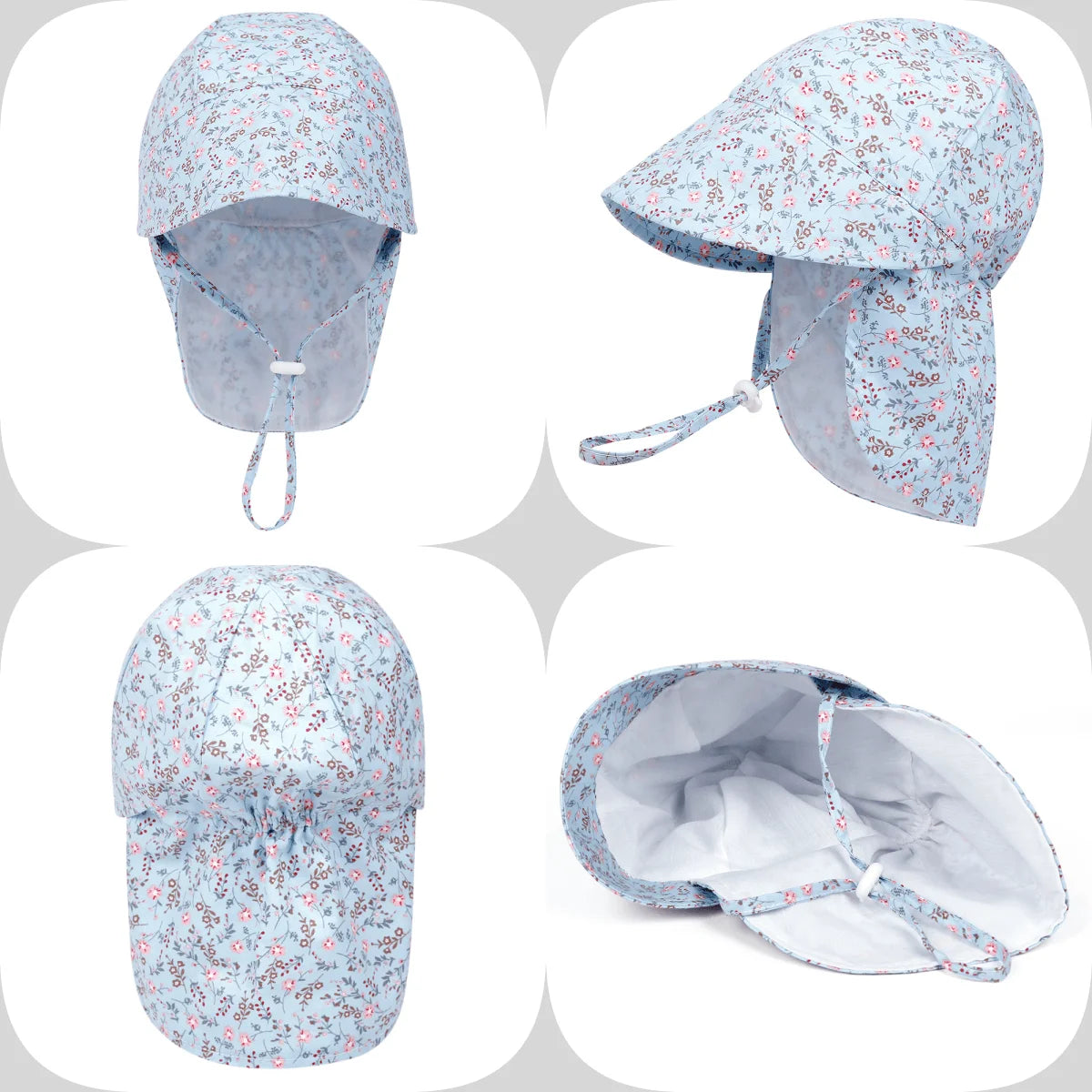 Cute Kids Sun Hat Floral Print Wide Brim Hat with Windproof Rope Summer Beach Hat for Boys Girls Vacation Outdoor Qme
