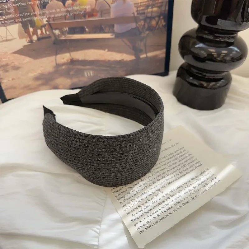 Daily Essential Wide Hairband Crown Slip-resistant Comfortable Broad Qme Dark Grey