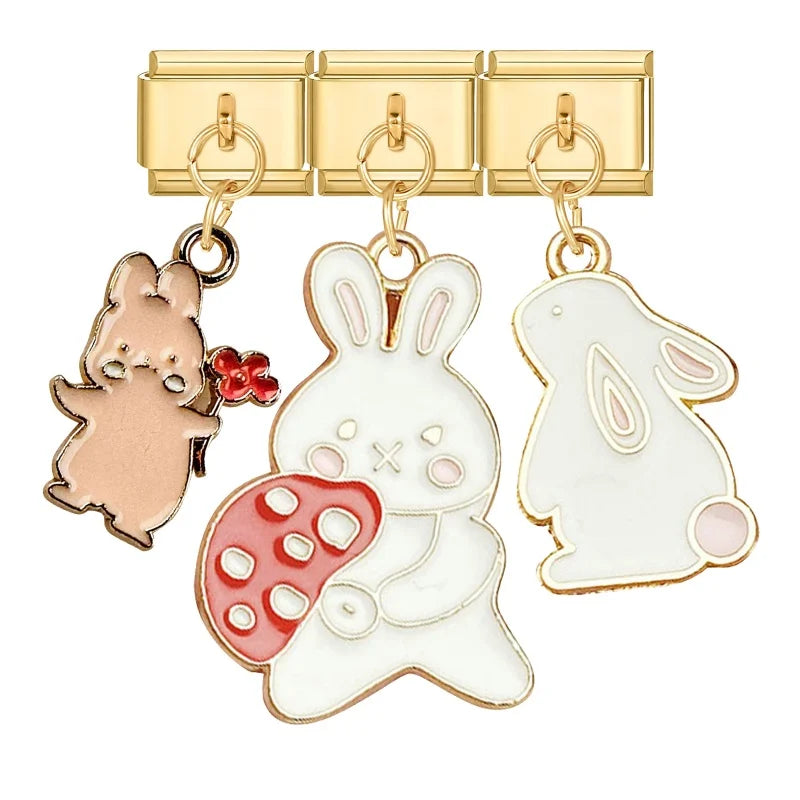 Fashion 3PCS Pendant Series Lovely Dogs Cats Italian Charm Link Stainless Steel Fit 9mm Italian Chain Bracelet DIY Making Gifts Qme Style 24