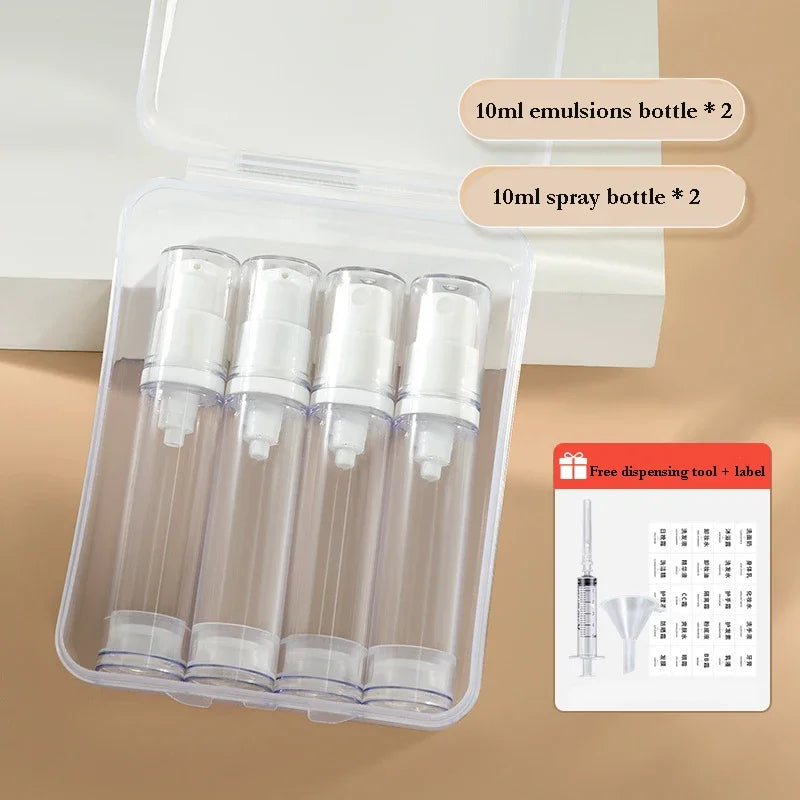 5-15ML Clear Empty Refillable Airless Vacuum Pump Cream Lotion and Spray Portable Bottle Set Sample Packing for Toiletries Qme Plastic 4PCS 10ml mixed