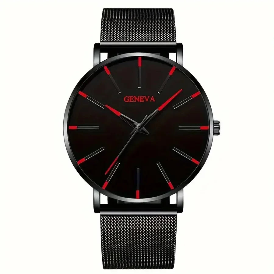 Professional 3-Piece Minimalist Alloy Mesh Quartz Watch Set for Men (No Box) Qme