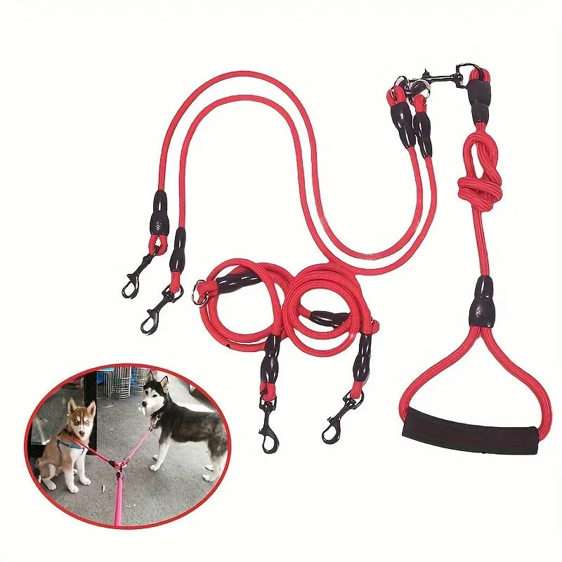 Nylon double ended dog leash with cushioned handle, 360 ° rotatable detachable pet leash, suitable for medium and large dogs Qme
