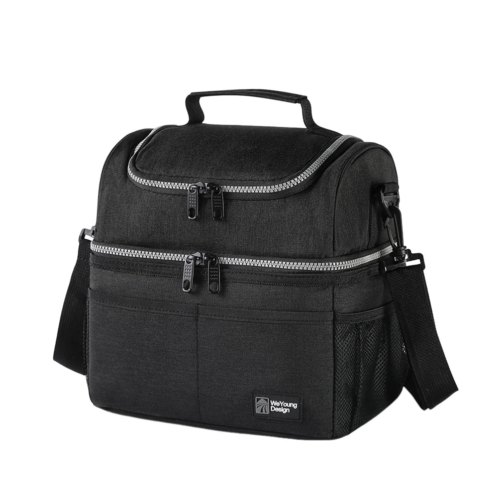 Lunch Box Double Deck Outdoor Picnic Bag Portable Thermal Lunch Bag for Work Outdoor Beach Trips Qme black