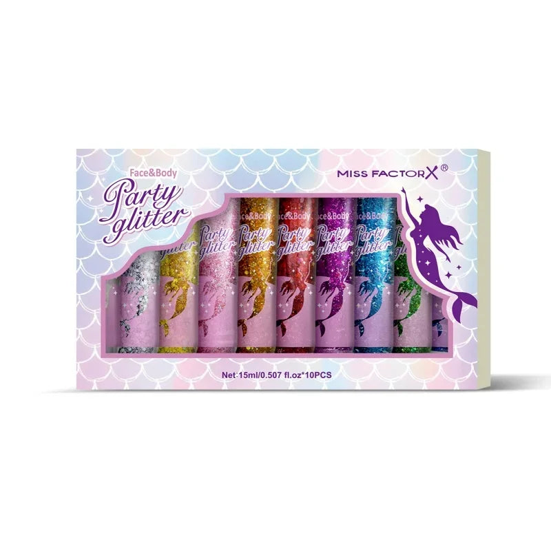 Sparkling Sequins Glitter Gel Stick 10 Color Body Glitter Gel Cosmetic Hair Glitter Festival Makeup for Christmas Party Qme 10P