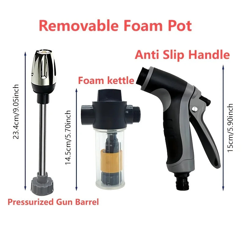 High-pressure long-handled multi-functional car wash gun with foam bottle, suitable for car washing, watering plants, Qme