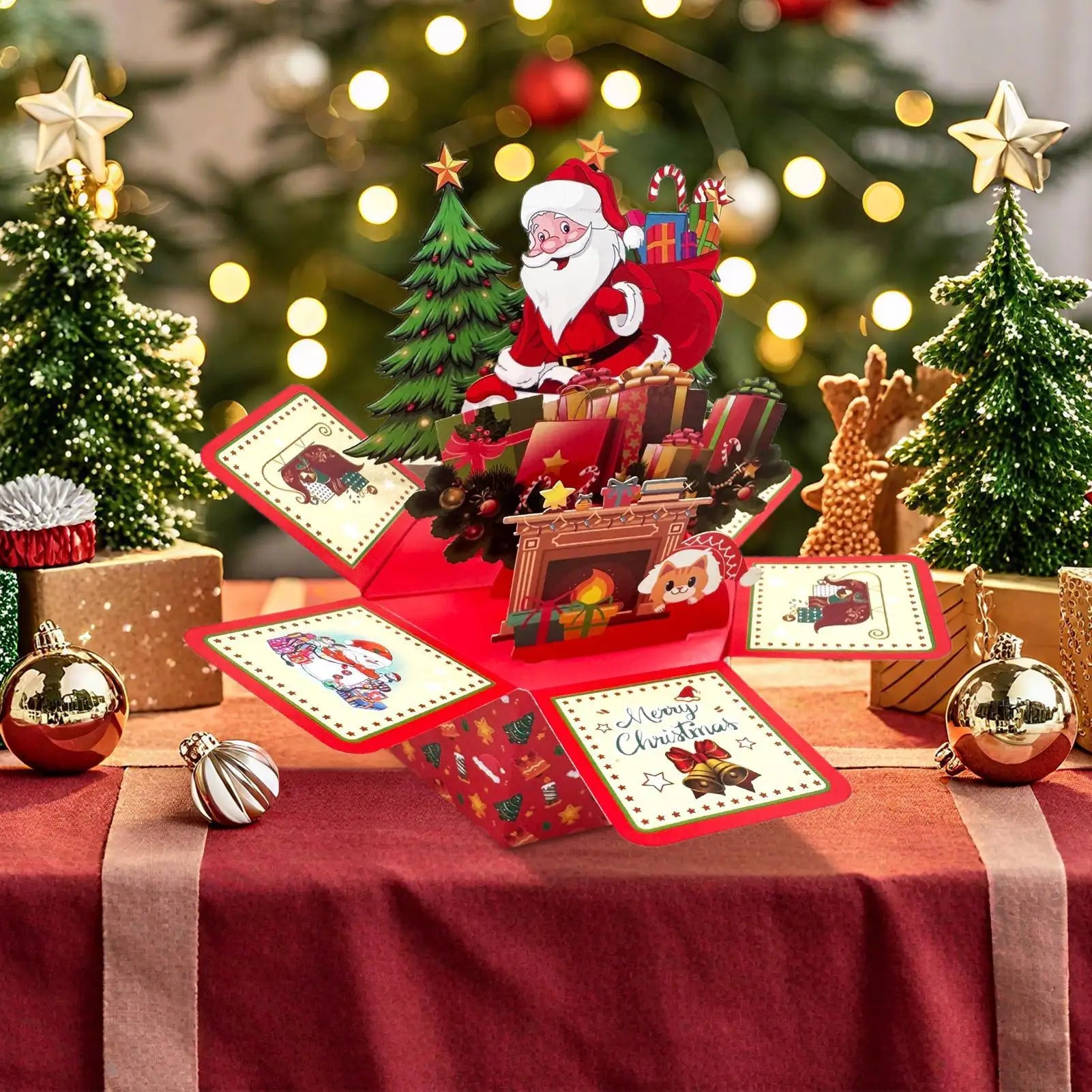 Merry Christmas 3D Cards Popup Santa Festive Greeting Hexagonal Qme