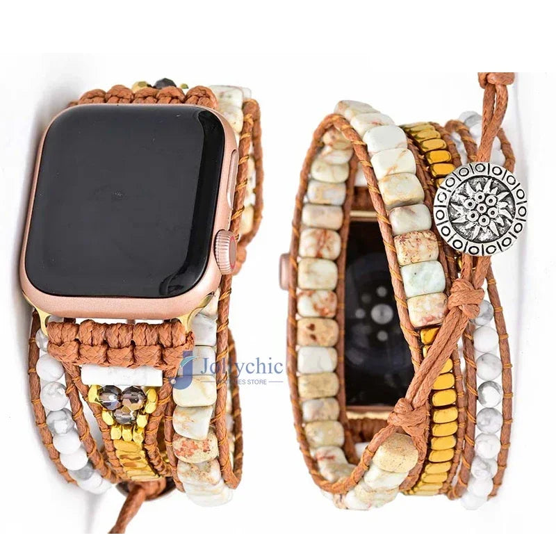 Bohemia Strap for Apple Watch Ultra Band 49mm 44mm 45mm 41mm 42mm 38 Handmade Natural Beads Bracelet Iwatch Series 8 7 6 Se 5 3 Qme Style 11 42-44-45-49MM-L