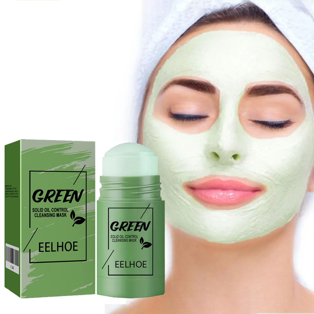 Green Tea Cleansing Solid Face Mask Cleansing Pores Remove Acne Blackhead Oil Control Shrink Pores Brightening Face Skin Care Qme