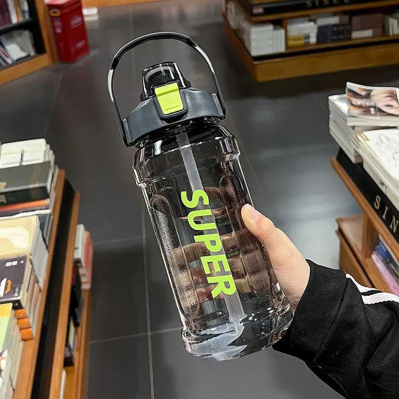 Large-capacity Sports Water Bottle 2 Liters Trendy INS Straw Cup Qme 1.5L black