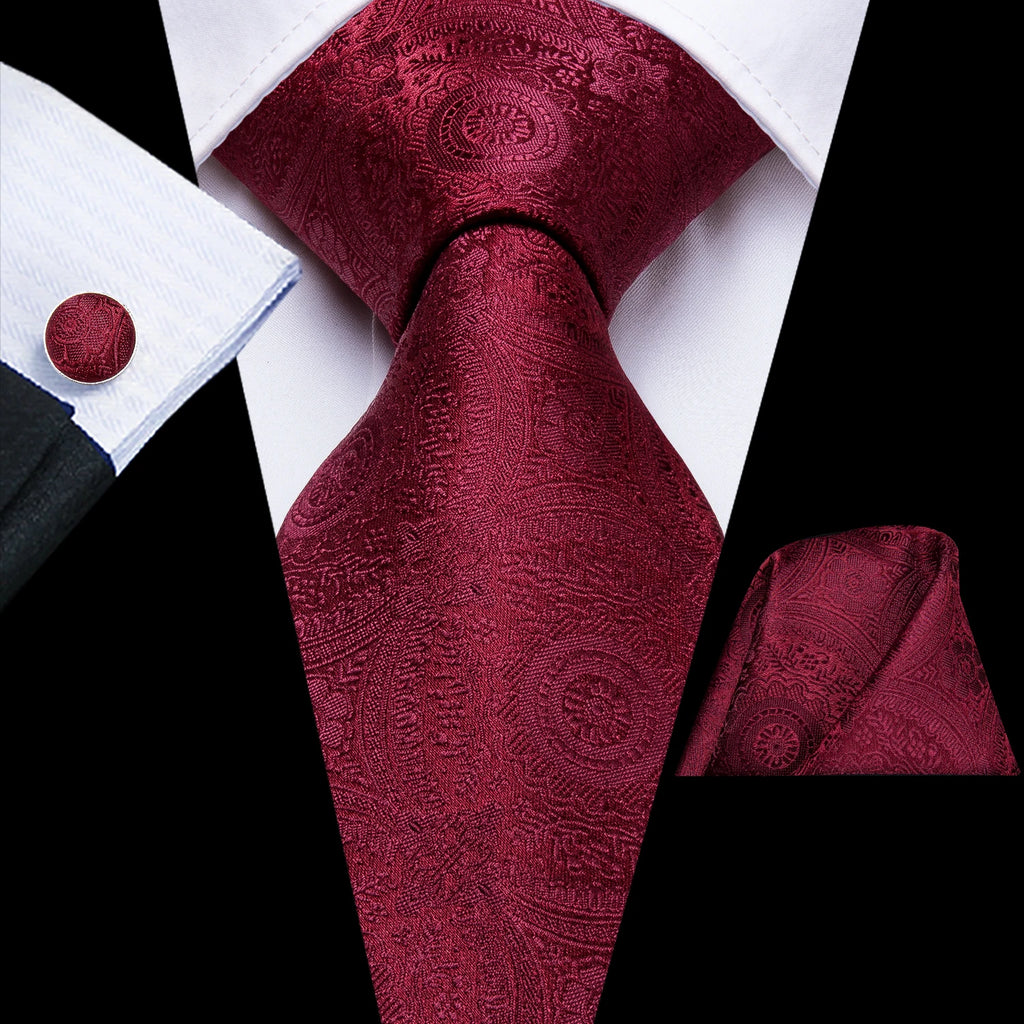 Mens Tie Red Wine Burgundy Paisley Wedding Floral Maroon Necktie Men Qme