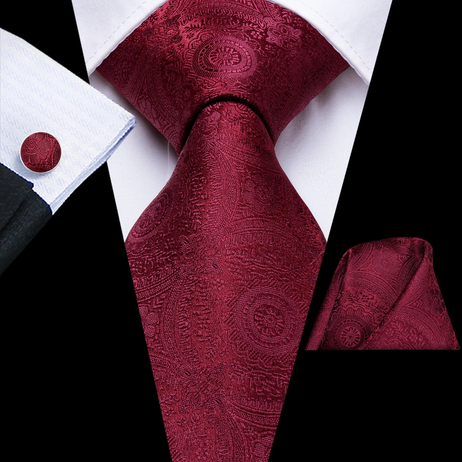 Mens Tie Red Wine Burgundy Paisley Wedding Floral Maroon Necktie Men Qme