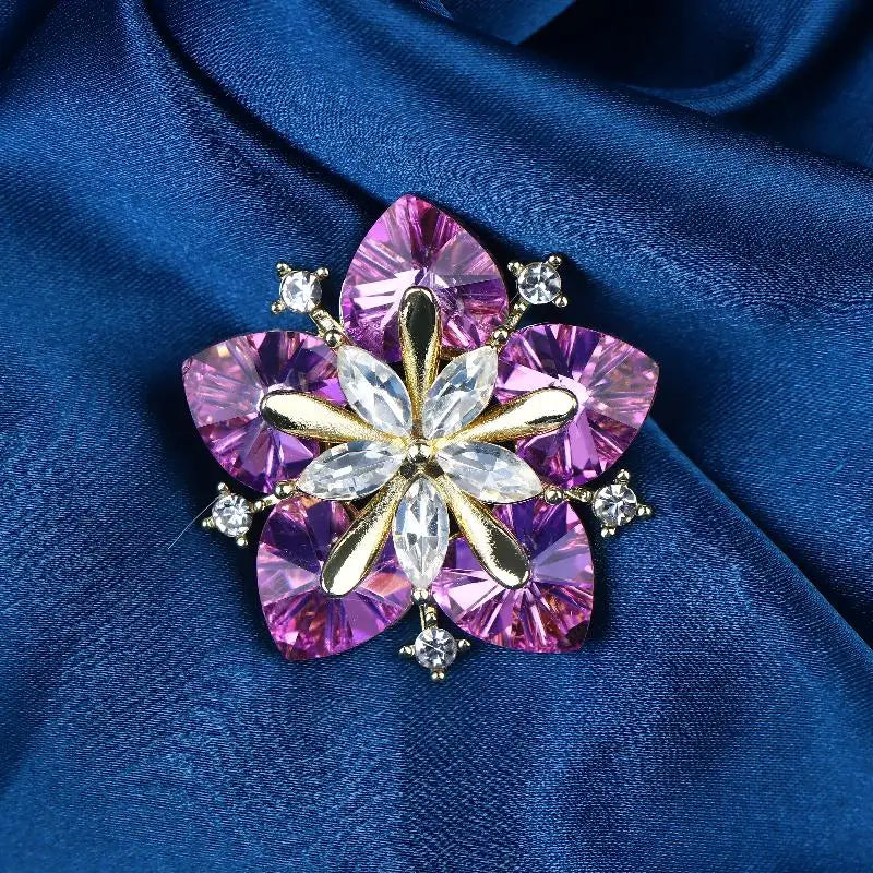 Crystal Peach Blossom Brooches For Women Men Charming Shining Flowers Party Office Brooch Pins Jewelry Gifts Qme style 1