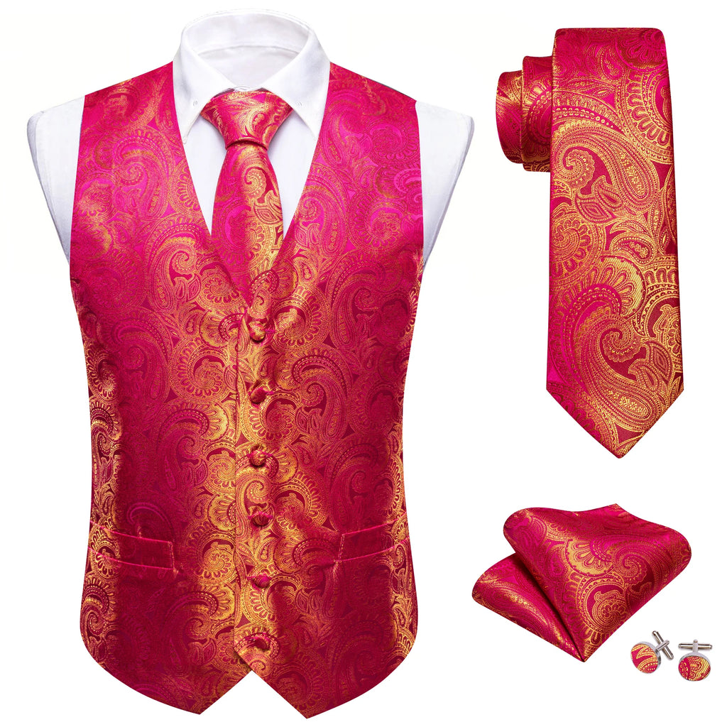 Men's Formal Suit Vest & Tie Set – Paisley/Floral Premium Waistcoat and Necktie Combo for Weddings, Business Festive Occasions Qme MJ-2744 L