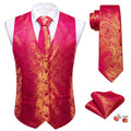 Men's Formal Suit Vest & Tie Set – Paisley/Floral Premium Waistcoat and Necktie Combo for Weddings, Business Festive Occasions Qme MJ-2744 L