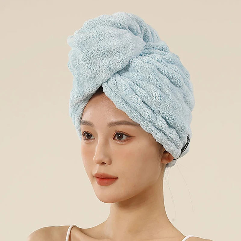 Microfiber Hair Towel Extra Large Wrap Quick Dry Elastic Band Ultra Qme Blue