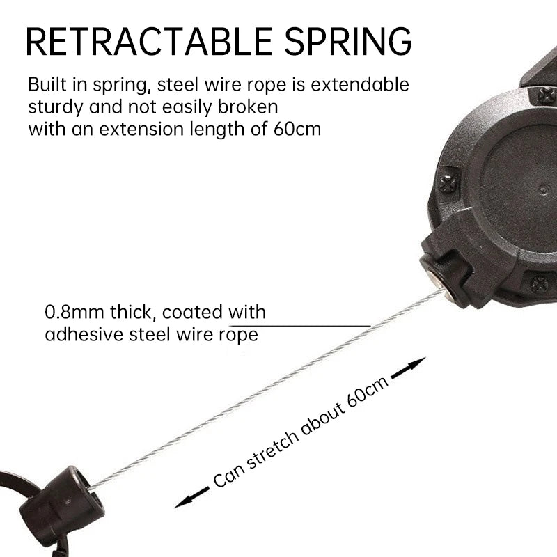 Retractable Heavy Duty Pull Reel Carabiner Key Chains Strong Steel Wire Rope Buckle Spring Key Ring Outdoor Sporty Keychain Tool Qme