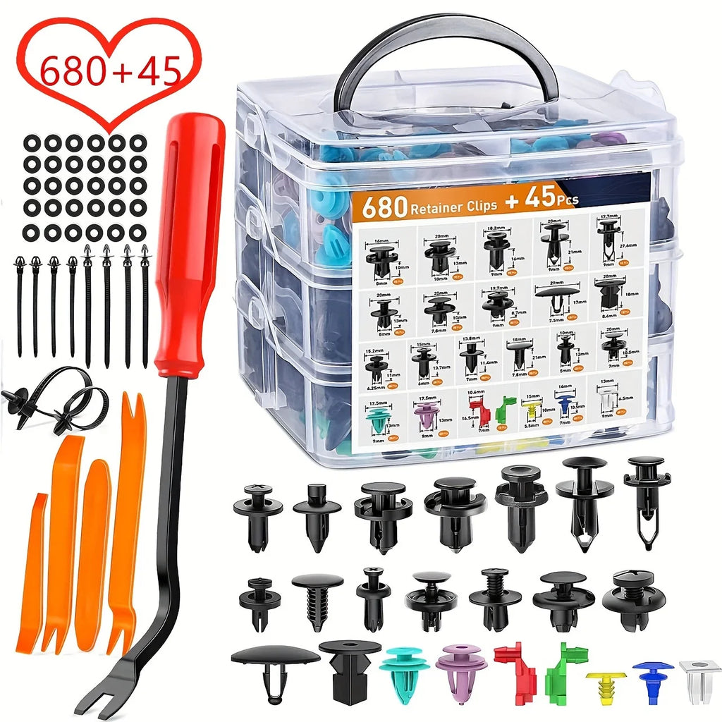Auto Fastener Clips, Car Body Push Retainer, Pin And Rivet For Bumper/Door, Trim Panel Retainer Fastener Kit Auto Removal Tool Qme 725pcs 1set