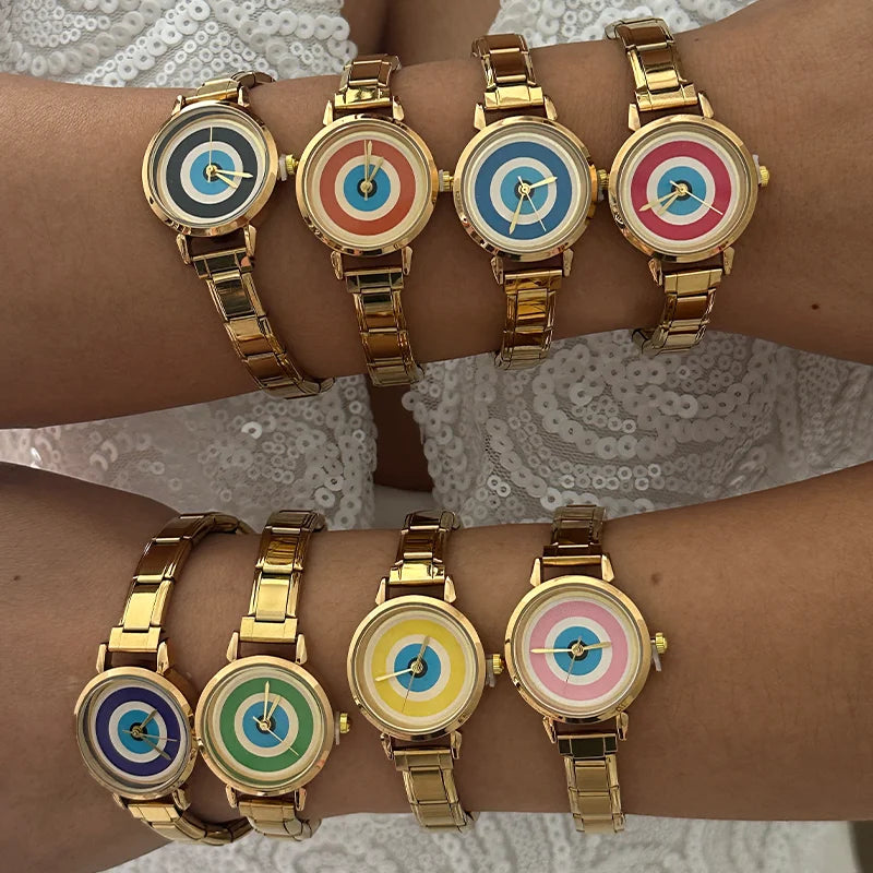 Wholesale Women Devil Eyes Casual Watches Fashion Colorful Round Dial Stainless Steel Strap Watch For Womens Clock（Without Box） Qme