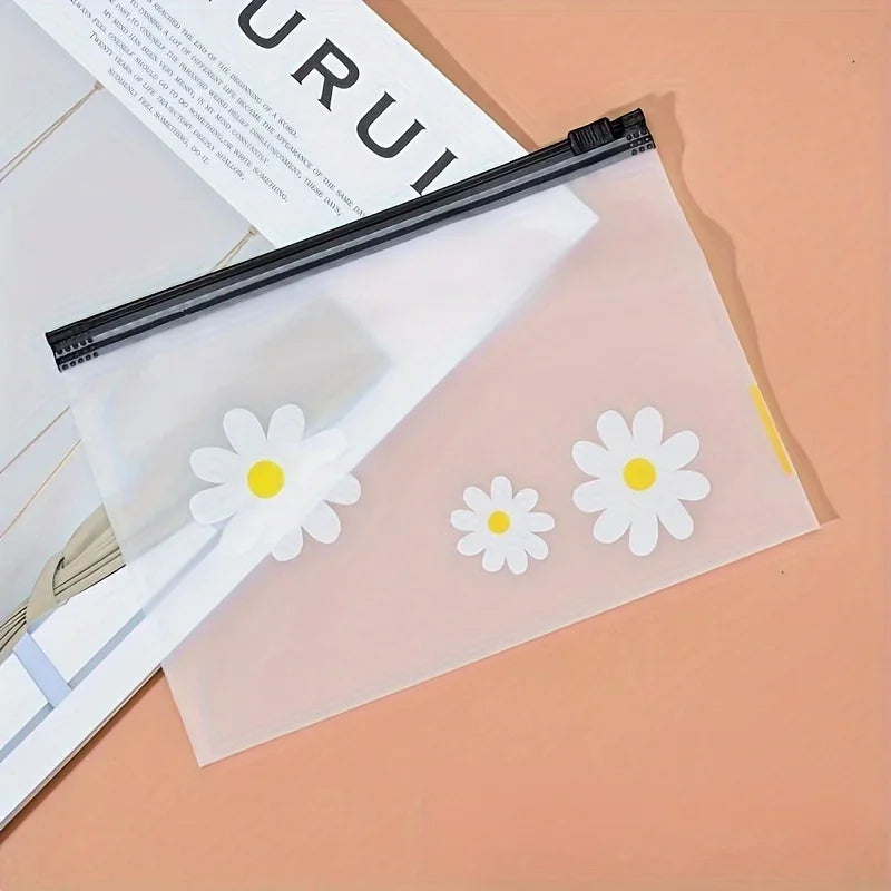 10pcs,Zipper Bag Small Daisy Bag Packaging Translucent Frosted Pull Edge Storage Bag Hair Ring Pencil Bag Qme