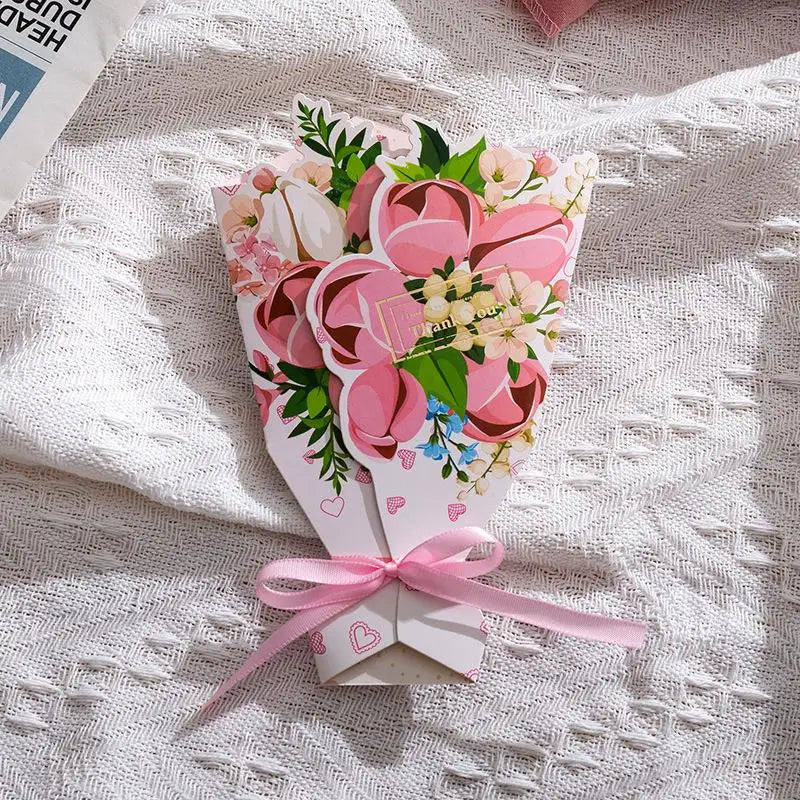 3D Bouquet Bow Hot Stamping Greeting Card Valentine's Day Wedding Bouquet Invitation Letter Holiday Blessing Gift Message Card Qme Ca Th