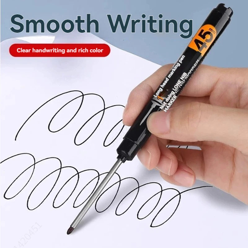 45mm Waterproof Long Head Nib Deep Hole Markers Pen Tile Carpenter Pen Multi-purpose for Woodworking Black/White/Red Ink Qme