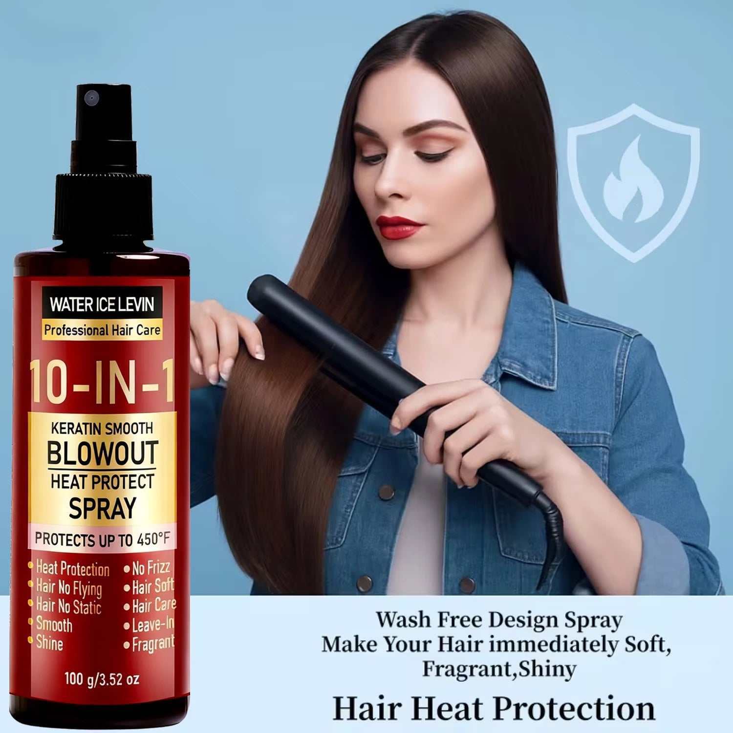 10-in-1 Keratin Heat Protect Spray, Smooth Blowout Anti-Frizz, Protects Up to 450°F with Hyaluronic Acid & Biotin Qme