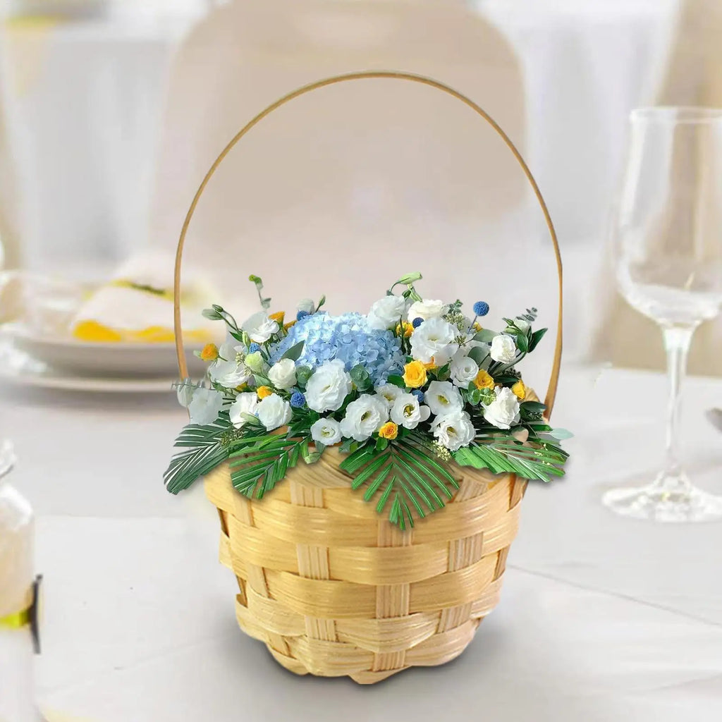Basket For Flowers Rustic Basket with Handle Portable Miniature Woven Desktop Ornament For Garden Home Outdoor Wedding Farmhouse Qme