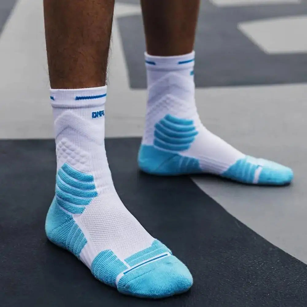 Men Sports Socks Basketball Socks Terry Sole Athletic Running Socks Non Slip Comfy Trekking Socks Breathable for Running Riding Qme