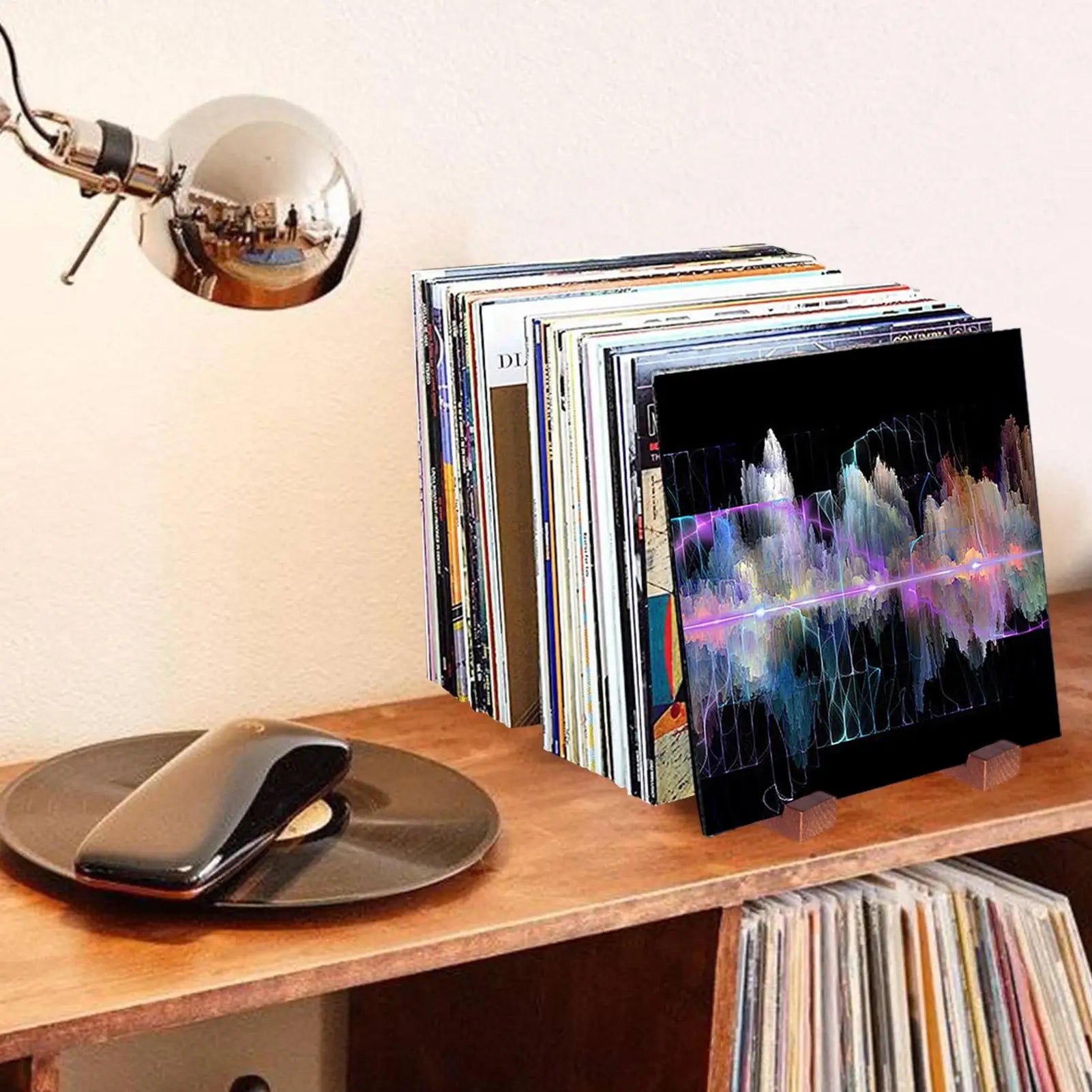 Record Table Stand Tabletop Wooden Space Saving Display Shelf Home Qme