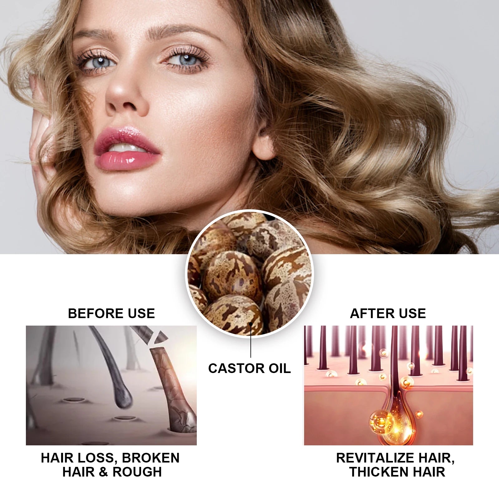 30ml Castor Oil Hair Thickening Essential Oil Nourish Scalp Massage Refreshing Hair Growth Repair Smoothing Hair Care Oil Qme