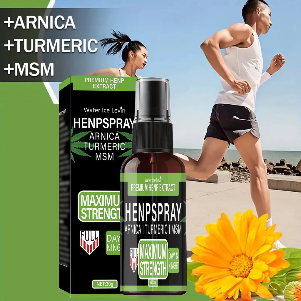 Premium Hemp Spray Extract with Arnica, Turmeric & MSM for Maximum Strength Day & Night Relief & Skin Care. Qme