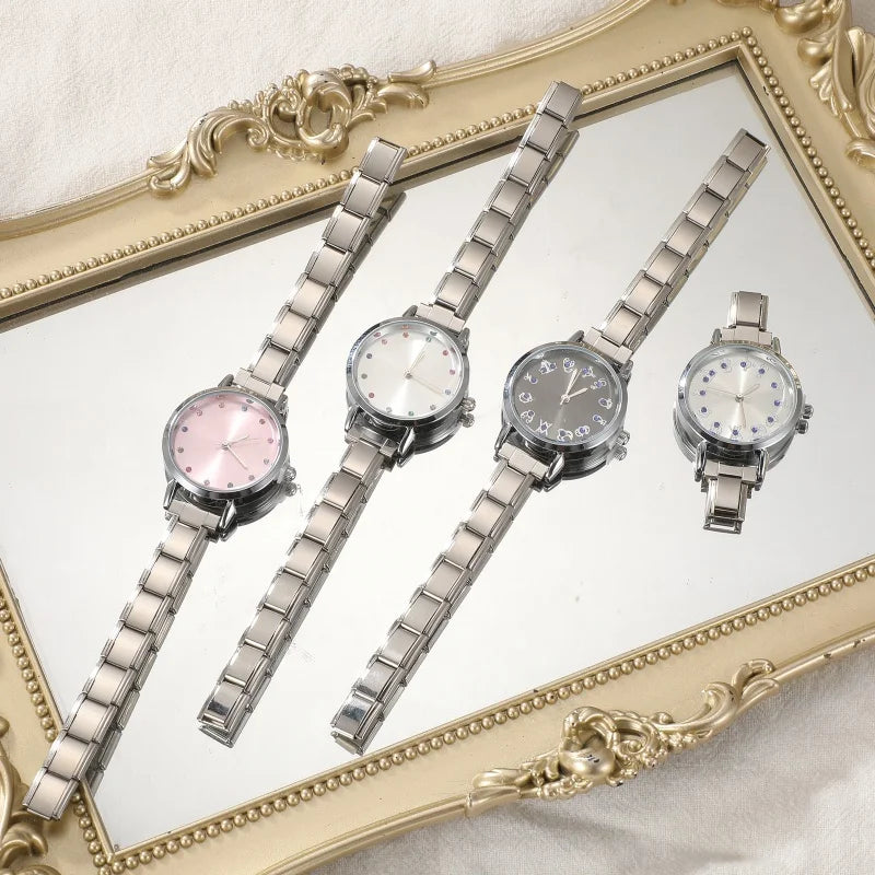 Wholesale High Quality Stainless Steel Watch Head Bracelet 9mm DIY Italian Charm Women Mens Round Square Watch 12 Zodiac Watches Qme