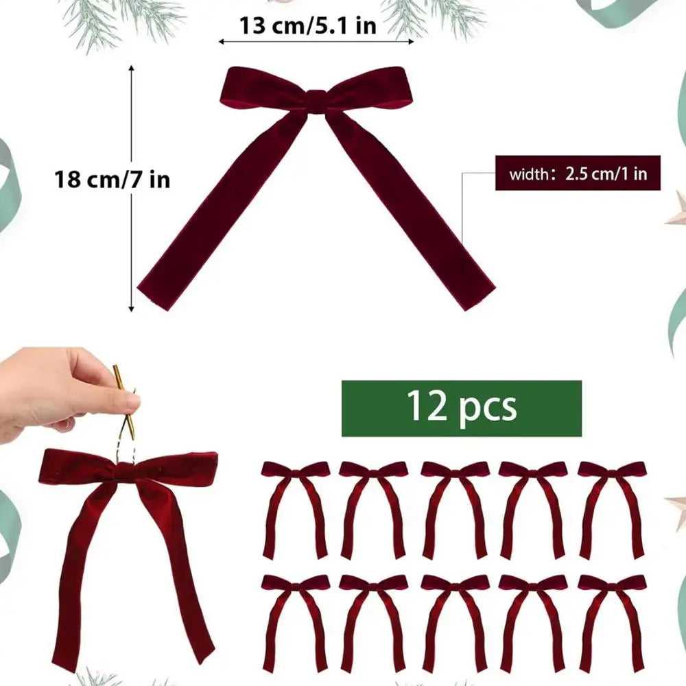 Velvet Red Bows 12X Christmas Velvet Bows Portable Velvet Christmas Tree Bows for Tree Front Door Fireplace Stairs and Garland Qme Wine Red Others