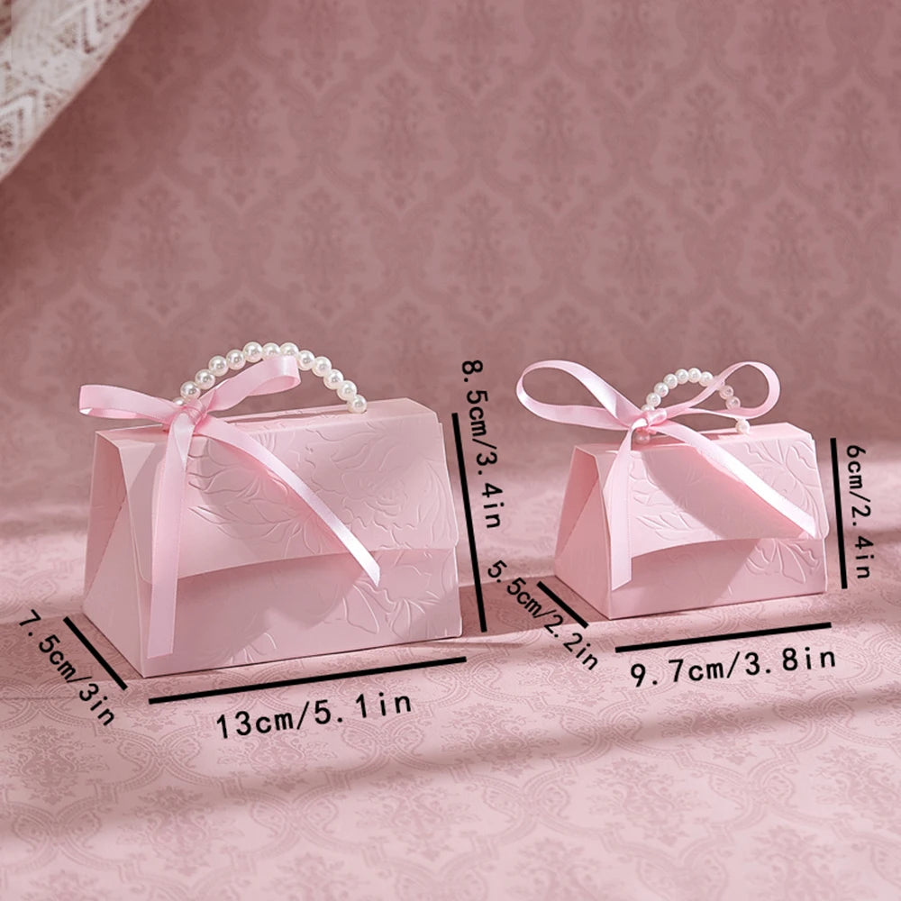 10Pcs Pink Paper Gift Box, Concave and Convex Three-Dimensional Flower Design, with Pearl Handle, Used for Party Holiday Gift Pa Qme S-10Pcs-Pink Other Other
