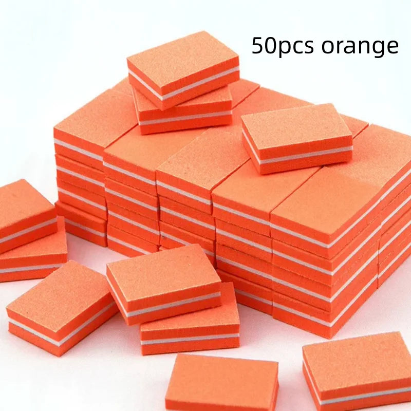 10/50/100pcs mix Double-sided Mini Nail File Blocks Colorful Sponge Nail Polish Sanding Buffer Strips Polishing Manicure Qme 50pcs orange