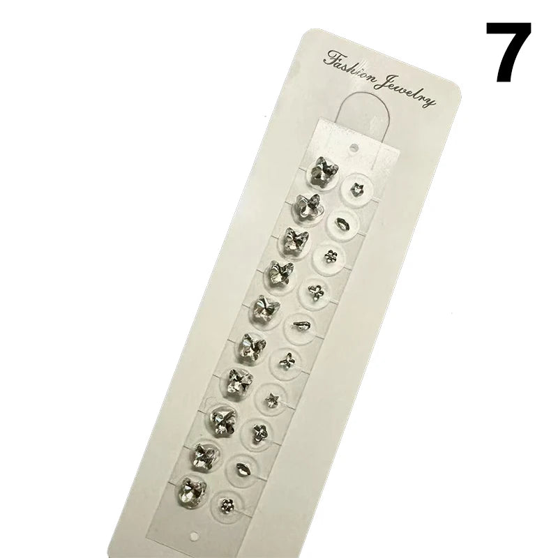 Fashion Bowknot Colorful Rhinestone Pearls Ear Point Stickers Qme 7